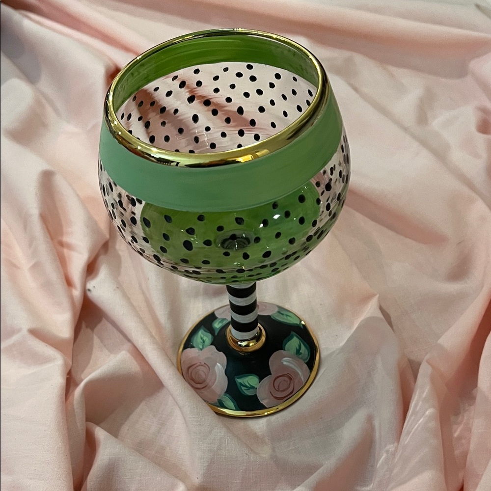 Droll Designs set of 2 Rose and  Dot Goblets